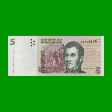 PESOS CONVERTIBLES 2do DISEÑO $5,00, BOT 3325, AÑO 2010, ESTADO EXCELENTE.-