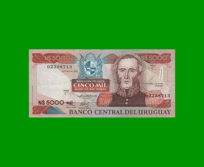 BILLETE DE URUGUAY $5.000,00 N$ PICK 65, AÑO 1983, SERIE C, ESTADO MUY BUENO.-