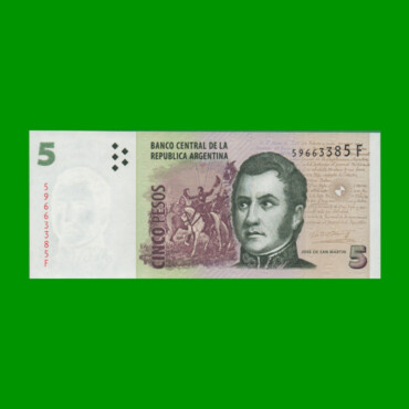 PESOS CONVERTIBLES 2do DISEÑO $5,00, BOT 3325, AÑO 2010, ESTADO SIN CIRCULAR.-