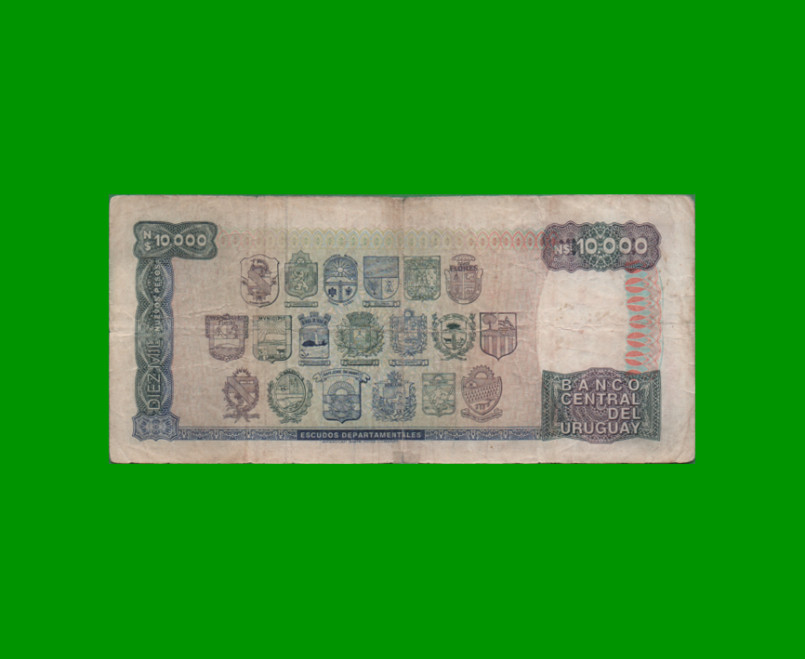 BILLETE DE URUGUAY $10.000,00 N$ PICK 67b, AÑO 1987, SERIE B, ESTADO BUENO.- - Imagen 2