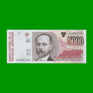 BILLETE DE AUSTRALES, 5.000 AUSTRALES, BOT 2871, AÑO 1991, ESTADO EXCELENTE+.-