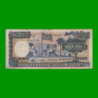 BILLETE DE URUGUAY $10.000,00 N$ PICK 67b, AÑO 1987, SERIE B, ESTADO BUENO.-