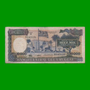 BILLETE DE URUGUAY $10.000,00 N$ PICK 67b, AÑO 1987, SERIE B, ESTADO BUENO.-
