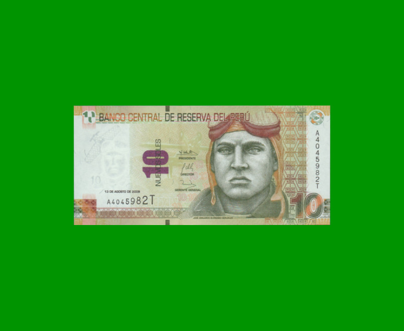 BILLETE DE PERU 10 NUEVOS SOLES, PICK 182, AÑO 2009, ESTADO SIN CIRCULAR.-