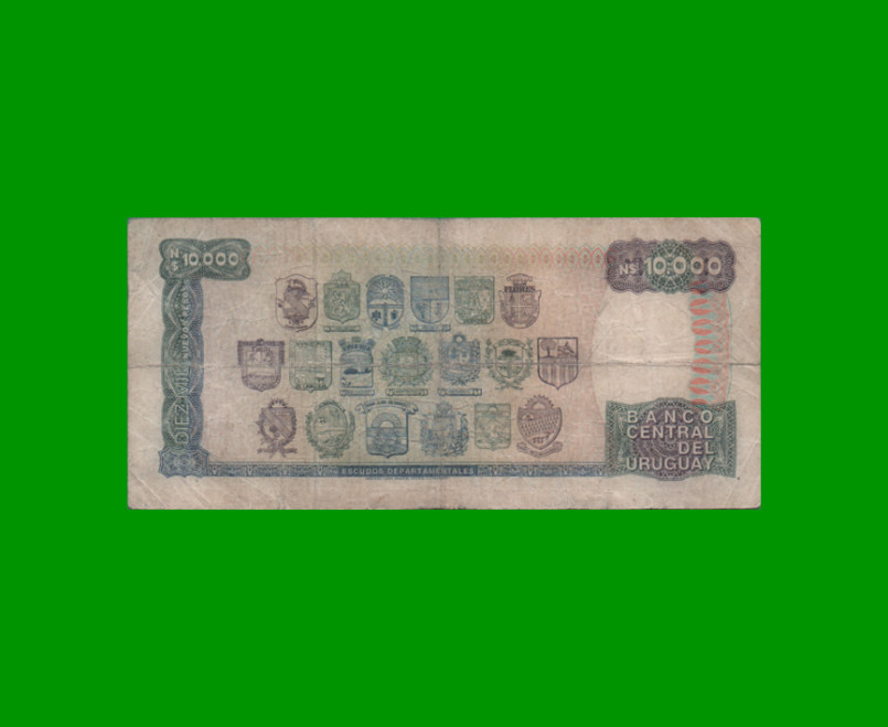 BILLETE DE URUGUAY $10.000,00 N$ PICK 67b, AÑO 1987, SERIE C, ESTADO BUENO.- - Imagen 2