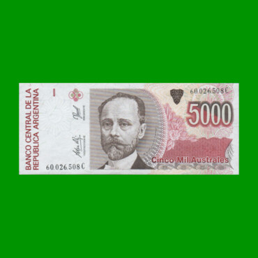 BILLETE DE AUSTRALES, 5.000 AUSTRALES, BOT 2871, AÑO 1991, ESTADO SIN CIRCULAR.-