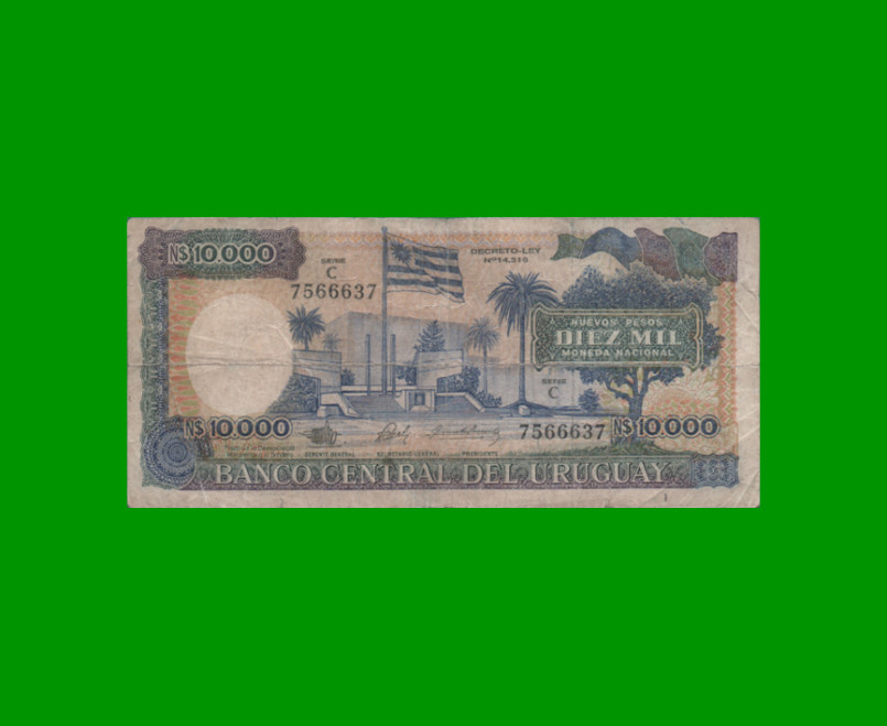 BILLETE DE URUGUAY $10.000,00 N$ PICK 67b, AÑO 1987, SERIE C, ESTADO BUENO.-