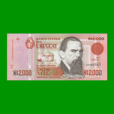 BILLETE DE URUGUAY $2.000,00 N$ PICK 68, AÑO 1989, SERIE A, ESTADO SIN CIRCULAR.-