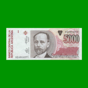 BILLETE DE AUSTRALES, 5.000 AUSTRALES, BOT 2873, AÑO 1991, ESTADO SIN CIRCULAR.-