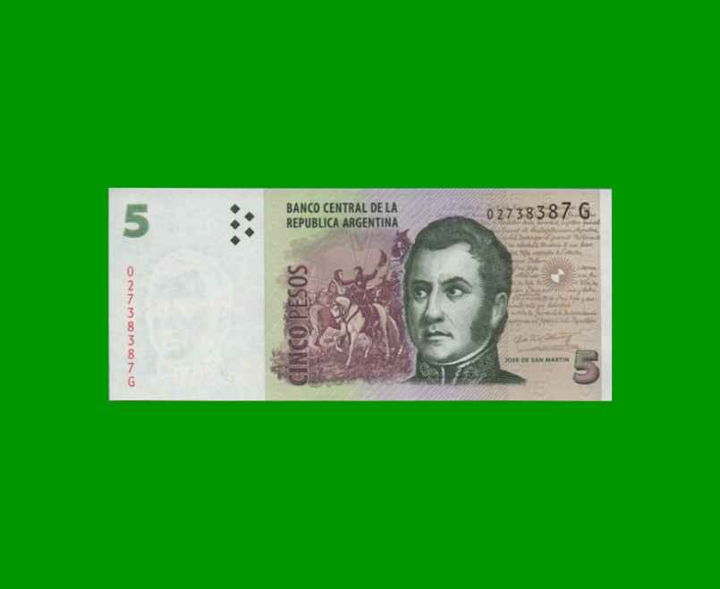 PESOS CONVERTIBLES 2do DISEÑO $5,00, BOT 3328, AÑO 2011, ESTADO SIN CIRCULAR.-