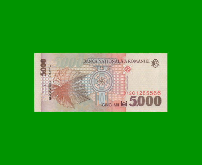 BILLETE DE RUMANIA 5.000 LEI, PICK 107, AÑO 1998 ESTADO SIN CIRCULAR.- - Imagen 2