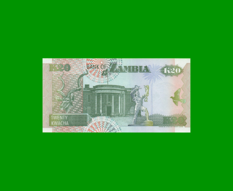 BILLETE DE ZAMBIA 20 KWACHA, PICK 36b, AÑO 1992, ESTADO SIN CIRCULAR.- - Imagen 2