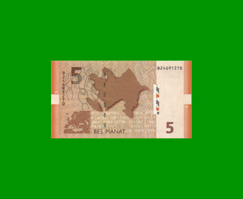 BILLETE DE AZERBAIYAN 5 MANAT, PICK 32a, AÑO 2009, ESTADO SIN CIRCULAR.- - Imagen 2