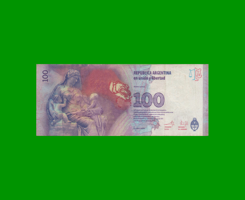 REPOSICION BILLETE CONVERTIBLE TERCER DISEÑO $ 100,00, BOT 4311a, ESTADO MUY BUENO- .- - Imagen 2