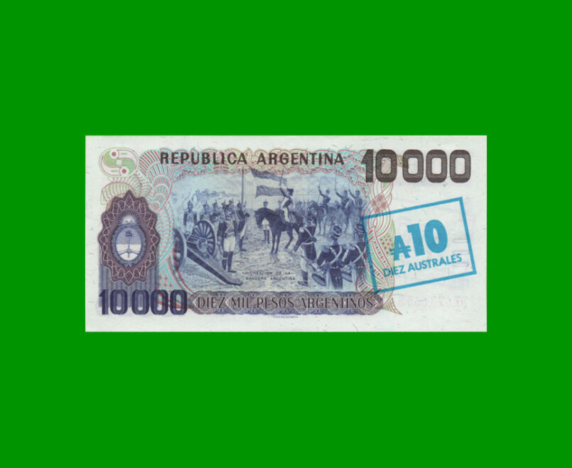 PESOS ARGENTINOS $10.000,00 RESELLADO A 10 AUSTRALES, BOT 2710, AÑO 1985, ESTADO EXCELENTE+.- - Imagen 2