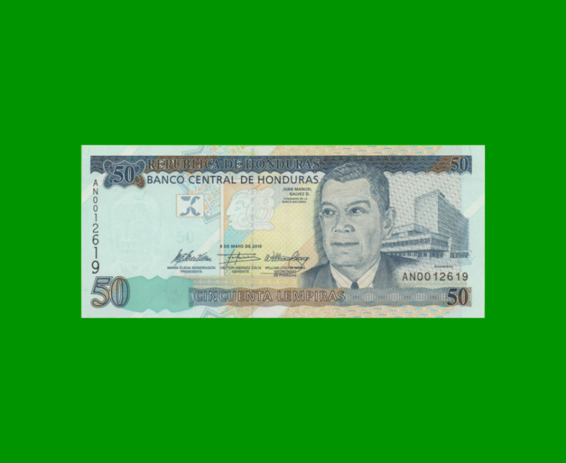 BILLETE DE HONDURAS 50 LEMPIRAS, PICK 94c, AÑO 2010 ESTADO SIN CIRCULAR.-