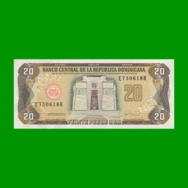 BILLETE DE REPUBLICA DOMINICANA $20,00 ORO PICK 133, AÑO 1990 ESTADO EXCELENTE- .-