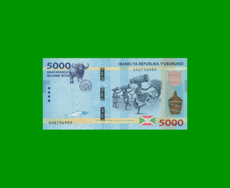 BILLETE DE BURUNDI 5.000 FRANCOS, PICK 53, AÑO 2015 ESTADO SIN CIRCULAR.-