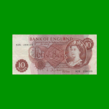 BILLETE DE INGLATERRA (GRAN BRETAÑA) 10 SHILLING, PICK 373b, ESTADO MUY BUENO.-