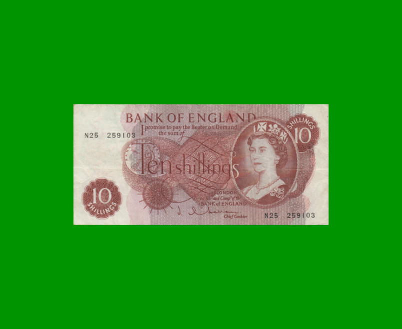 BILLETE DE INGLATERRA (GRAN BRETAÑA) 10 SHILLING, PICK 373b, ESTADO MUY BUENO.-