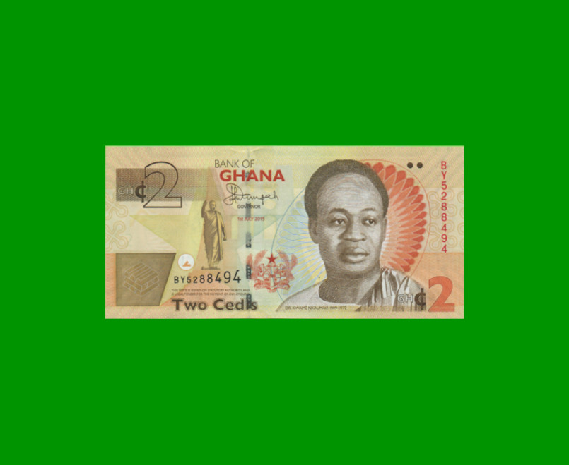 BILLETE DE GHANA 2 CEDIS, PICK 37Ad, AÑO 2015 ESTADO SIN CIRCULAR.-