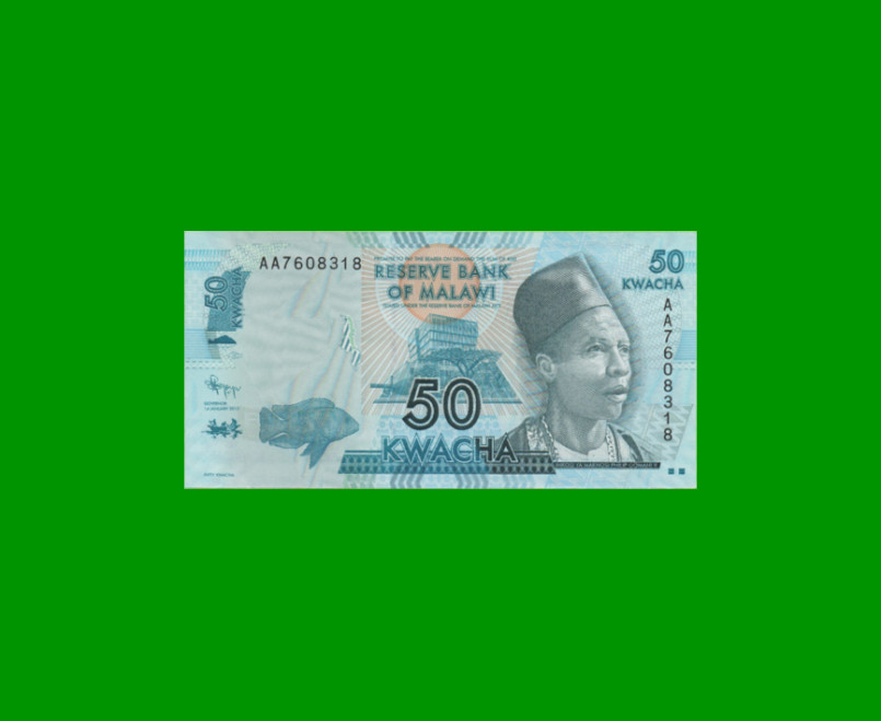 BILLETE DE MALAWI 50 KWACHA, PICK 58a, AÑO 2012 ESTADO SIN CIRCULAR.-