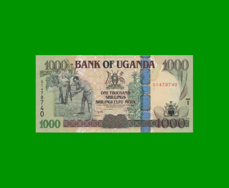 BILLETE DE UGANDA 1.000 SHILLINGS, PICK 43c, AÑO 2009 ESTADO EXCELENTE.-