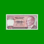 BILLETE DE TURQUIA 100 LIRAS, PICK 194a, AÑO L. 1970 (1984), ESTADO SIN CIRCULAR.-