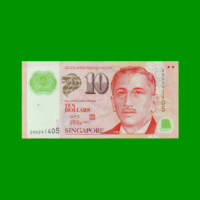 BILLETE DE SINGAPUR 10 DOLARES, POLYMERO, PICK 48c, ESTADO MUY BUENO+ .-