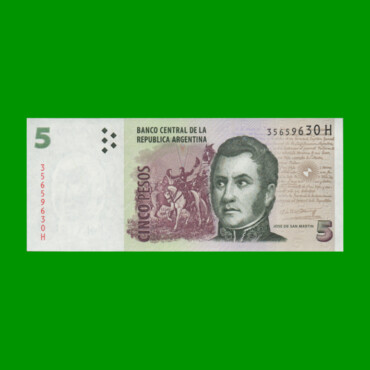 PESOS CONVERTIBLES 2do DISEÑO $5,00, BOT 3331, AÑO 2012, ESTADO EXCELENTE+.-