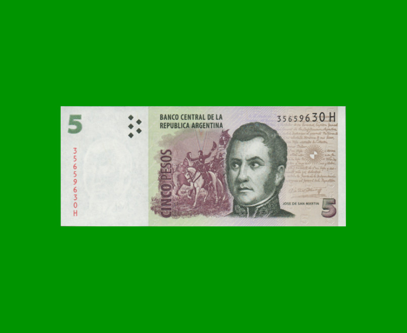 PESOS CONVERTIBLES 2do DISEÑO $5,00, BOT 3331, AÑO 2012, ESTADO EXCELENTE+.-