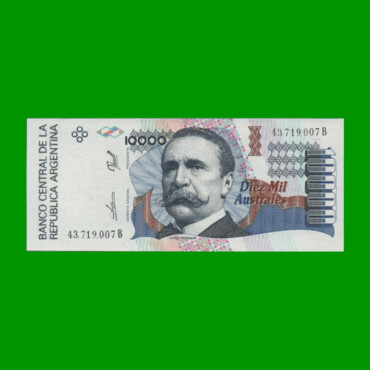 BILLETE DE AUSTRALES, 10.000 AUSTRALES, BOT 2880, AÑO 1990, ESTADO SIN CIRCULAR.-