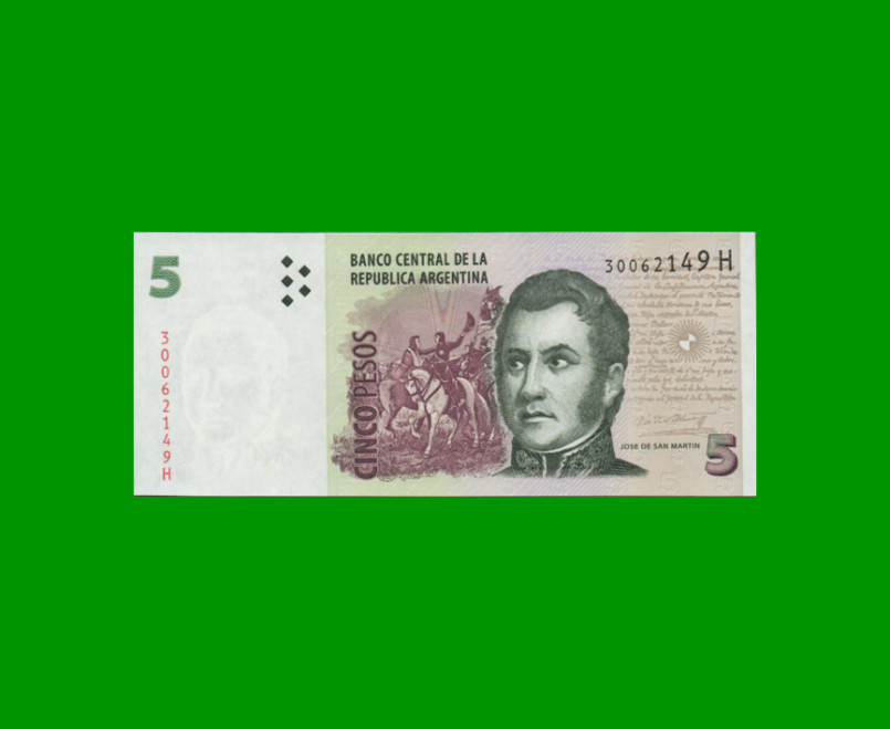 PESOS CONVERTIBLES 2do DISEÑO $5,00, BOT 3331, AÑO 2012, ESTADO SIN CIRCULAR.-