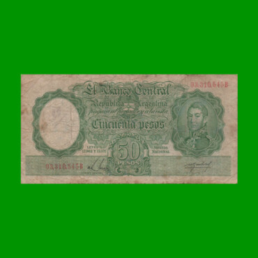 MONEDA NACIONAL $50,00, BOT 1991, NUMEROS ROJOS, AÑO 1955, ESTADO BUENO+ .-