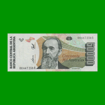 BILLETE DE AUSTRALES, 50.000 AUSTRALES, BOT 2886, AÑO 1989, ESTADO SIN CIRCULAR.-