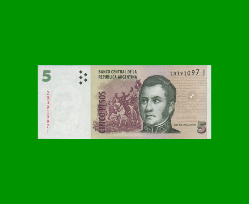 PESOS CONVERTIBLES 2do DISEÑO $5,00, BOT 3333, AÑO 2013, ESTADO EXCELENTE+.-