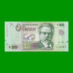 BILLETE DE URUGUAY $20,00 PICK 93, AÑO 2015, SERIE G, ESTADO SIN CIRCULAR.-