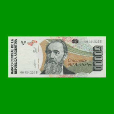 BILLETE DE AUSTRALES, 50.000 AUSTRALES, BOT 2888, AÑO 1990, ESTADO SIN CIRCULAR.-