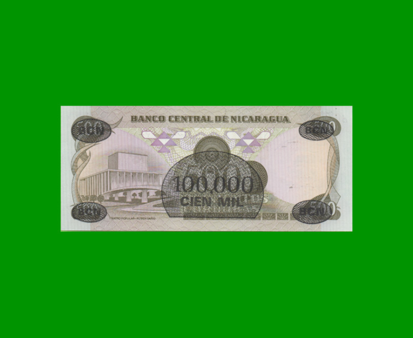 BILLETE DE NICARAGUA 100.000 CORDOBAS, PICK 149, ESTADO SIN CIRCULAR.- - Imagen 2