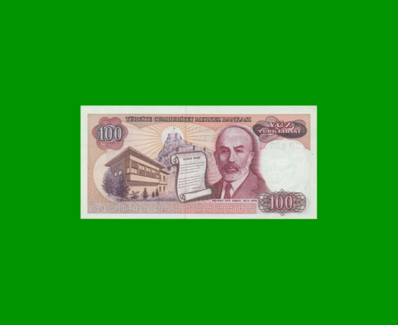 BILLETE DE TURQUIA 100 LIRAS, PICK 194b, AÑO L. 1970 (1984), ESTADO SIN CIRCULAR.- - Imagen 2