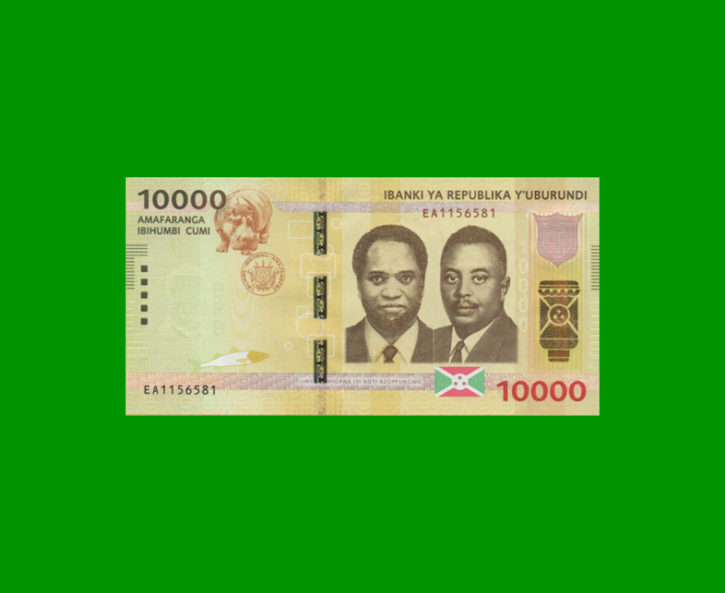 BILLETE DE BURUNDI 10.000 FRANCOS, PICK 54, AÑO 2015 ESTADO SIN CIRCULAR.-