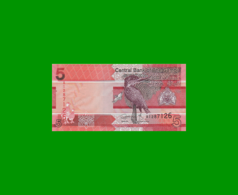 BILLETE DE GAMBIA 5 DALASIS, PICK 37, AÑO 2019 ESTADO SIN CIRCULAR.-