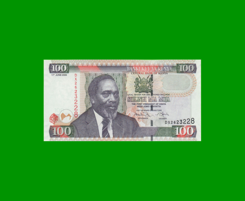 BILLETE DE KENYA 100 SHILINGI,  PICK 48d, AÑO 2009 ESTADO SIN CIRCULAR.-