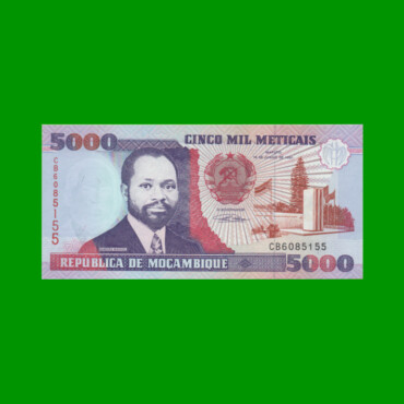 BILLETE DE MOZAMBIQUE 5.000 METICAIS, PICK 136, AÑO 1991 ESTADO SIN CIRCULAR.-