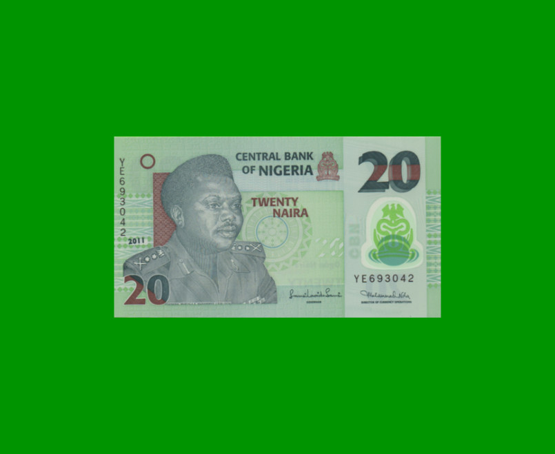 BILLETE DE NIGERIA 20 NAIRA, POLYMERO, PICK 34g AÑO 2011 ESTADO SIN CIRCULAR.-