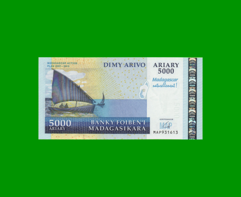 BILLETE DE MADAGASCAR 5.000 ARIARY, PICK 94, AÑO 2012 ESTADO SIN CIRCULAR.-