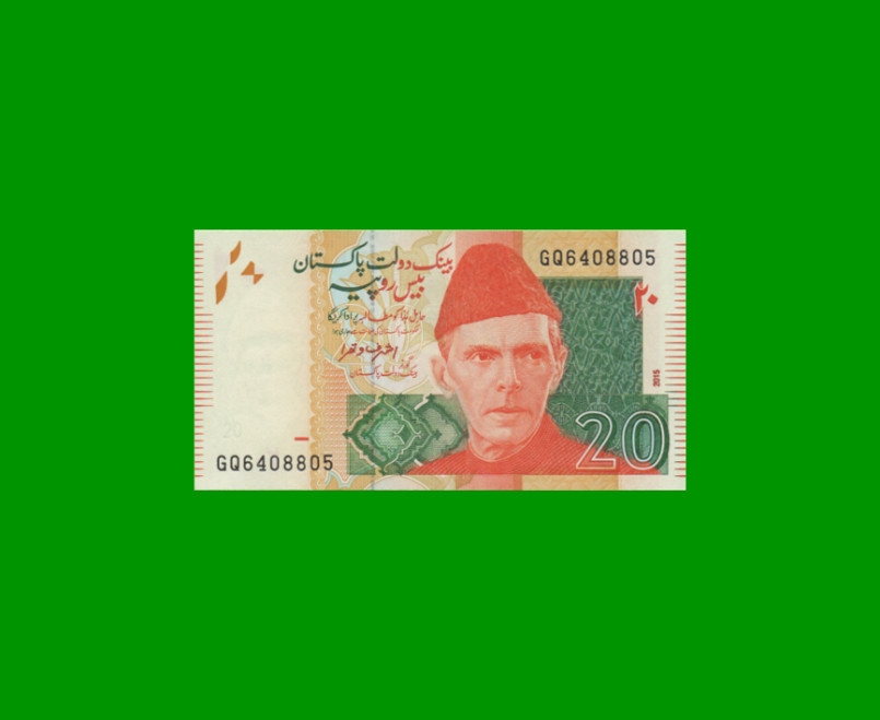 BILLETE DE PAKISTAN 20 RUPIAS, PICK 55i, ESTADO SIN CIRCULAR.-