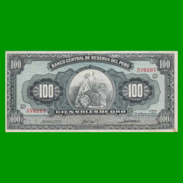 BILLETE DE PERU 100 SOLES, PICK 86, AÑO 1964, ESTADO EXCELENTE- .-
