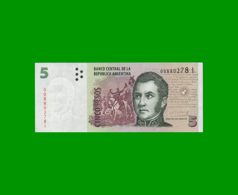 PESOS CONVERTIBLES 2do DISEÑO $5,00, BOT 3333a, AÑO 2013, ESTADO EXCELENTE.-