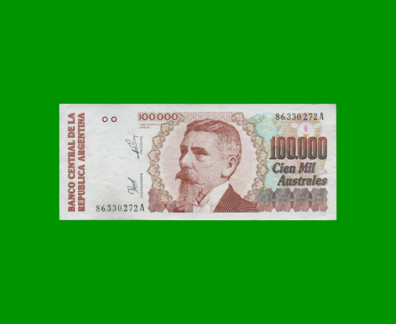 BILLETE DE AUSTRALES, 100.000 AUSTRALES, BOT 2891, AÑO 1990, ESTADO EXCELENTE.-